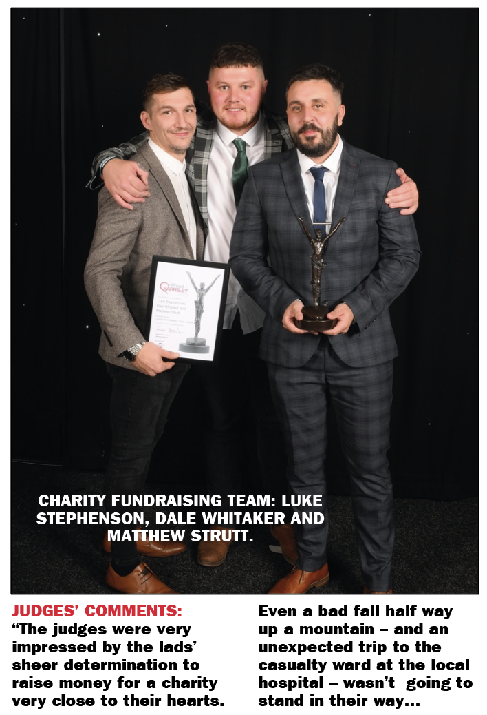 Proud of Barnsley Awards 2023:Charity Fundraising Team winners Luke Stephenson, Dale Whitaker and Matthew Strutt